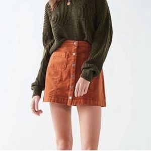 Urban Outfitters Button Front Velvet Orange Mini Skirt Size M